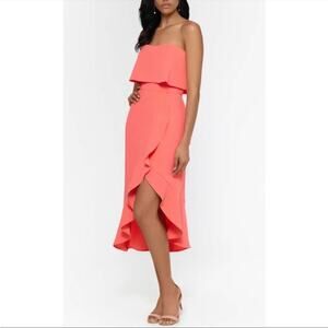 XSCAPE Women's Denisse Scuba Crepe Bustier Ruffle Skirt Dress Coral Size 4 NEW